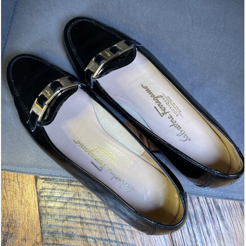 Vintage Salvatore Ferragamo Black Leather Gancini‎ Loafers Flats Womens Sz 6